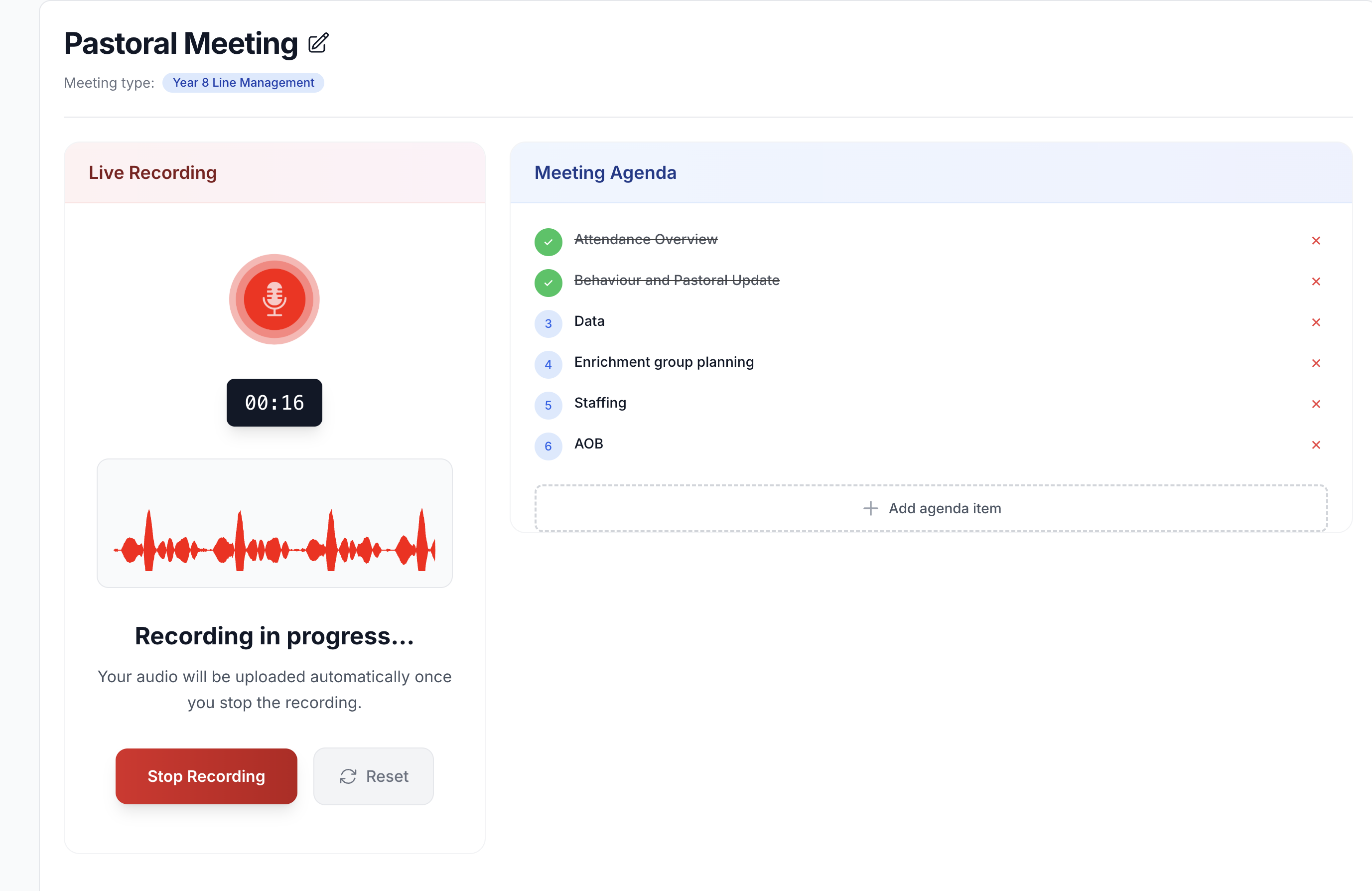 Meeting recording interface