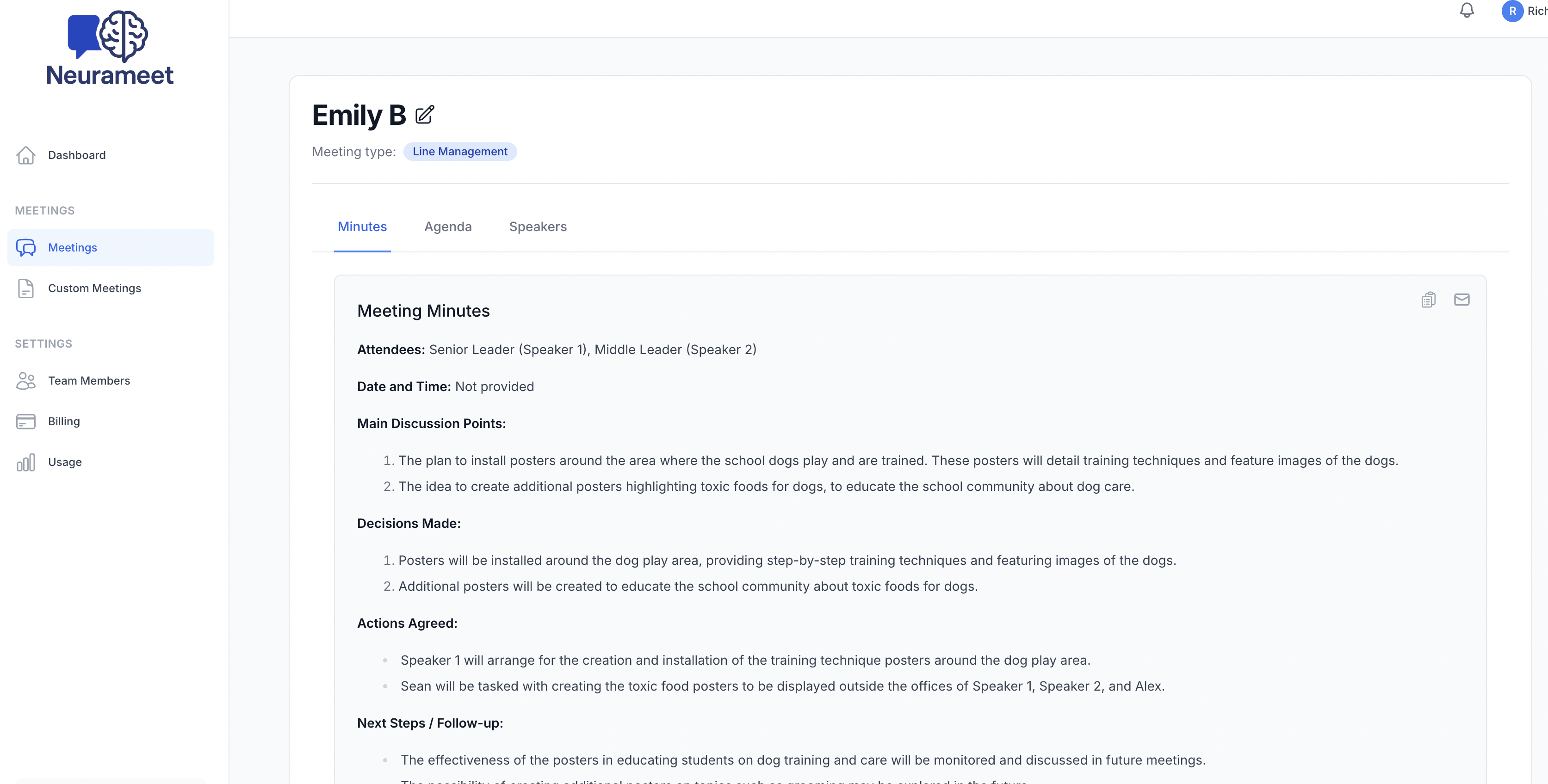 AI-generated meeting minutes